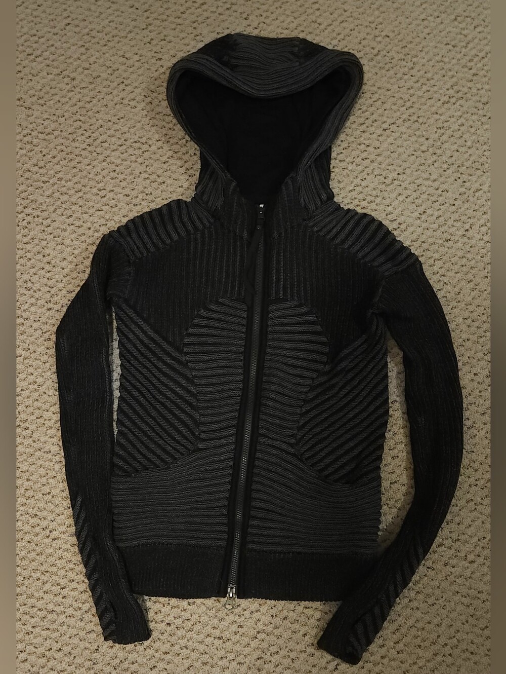 Lululemon Athletica Black Ribbed Full-Zip Hoodie Sweater! SZ 4 UNIQUE!!